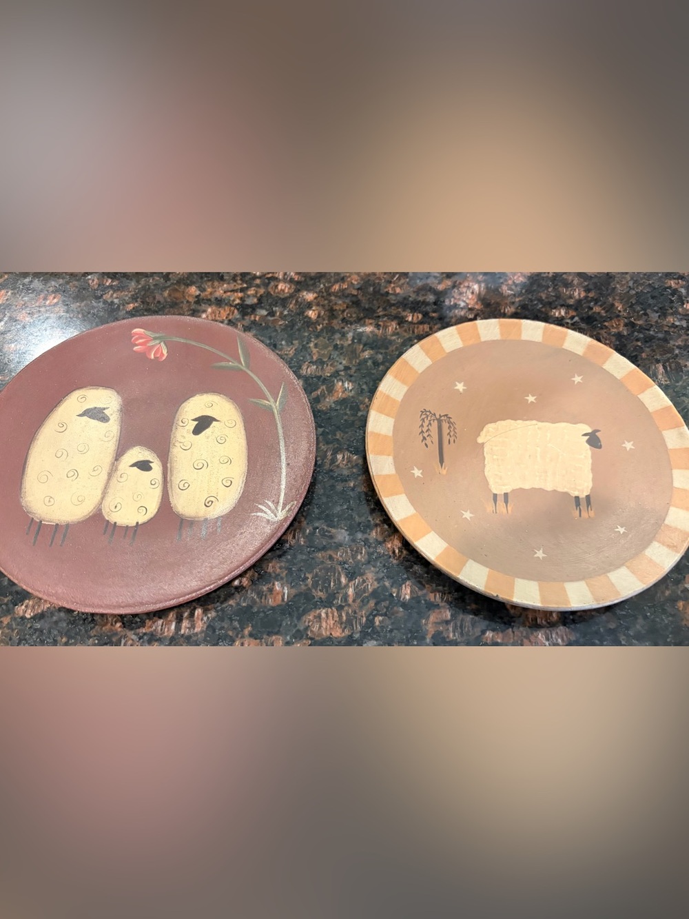 The Hearthside Collection Donna White Handpainted Wood Folk Art
Sheep Plates